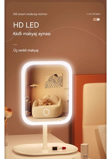Led Akıllı Makyaj Aynası Işık Kız Yatak Odası Makyaj Masası Makyaj Aynası Masaüstü Makyaj Aynası Altın