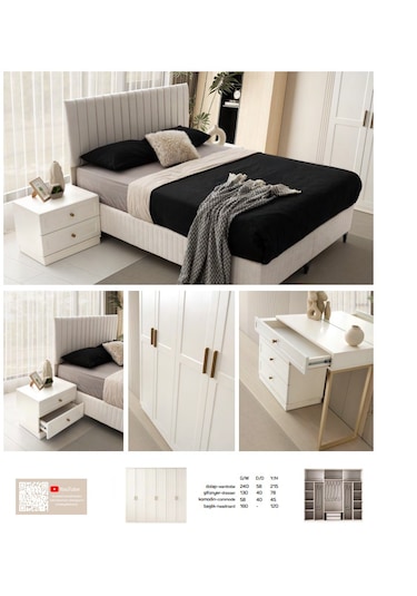 Aylan  Mdf Membran 6 Kapaklı Gardırop ve Yatak Odası Takımı - Baza Hariç