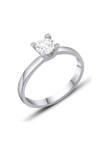 Gümüş Tektaş Yüzük Kadın Tek Taş Gümüş Yüzük 925 Ayar St162