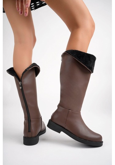 Öztürk Uzun Bükülebilen Model Kürklü Kadın Çizme Ozt-amn Kahve