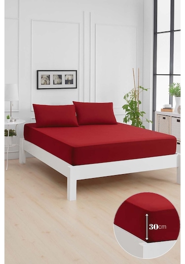 Mirava Premium %100 Pamuk Penye Lastikli Tek Kişilik Çarşaf Takımı 1 Yastık Kılıfı Dahil Bordo 120x200cm Bordo