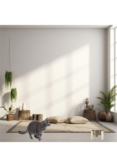 Yılmazel Seramik Mama Su Kabı Evcil Hayvanlar İçin Çift Taraflı Ahşap Ayaklı