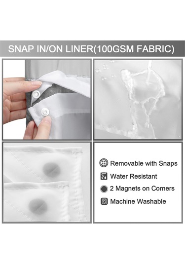 Ximistore9 Gri Su Geçirmez Banyo Perde Seti - Zımparalı Dokulu, Kanca Yok, Tıkla Tak Liner, Hızlı Kurulum, Spalon Deneyimi Açık Gri
