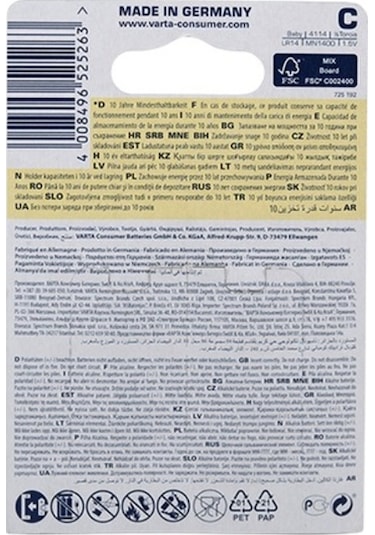 Varta 4114 Longlife Alkalin Orta Boy C Pil 2'li