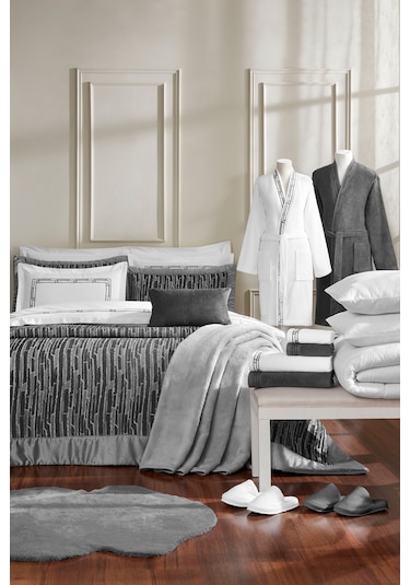 Özdilek Velluto Çift Kişilik Çeyiz Seti 27 Parça Gri