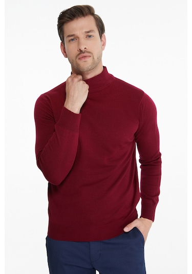 Hatemoğlu Yarım Balıkçı Erkek Triko Kazak Bordo