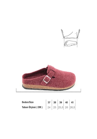 Gezer Kışlık Mantar Taban Tokalı Ayarlanabilir Kadın Ev Terliği Bordo