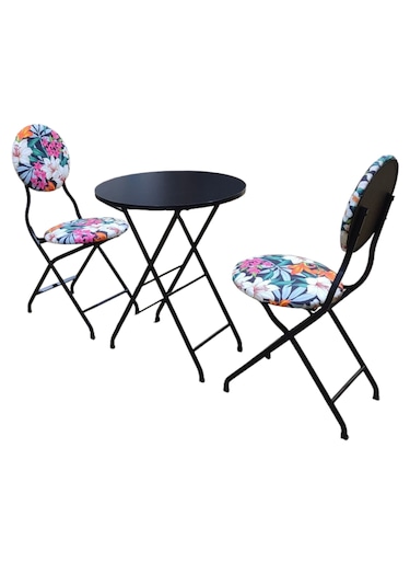 Katlanabilir Kehribar Desenli Metal Masa Ve Sandalye Takımı - 2 S