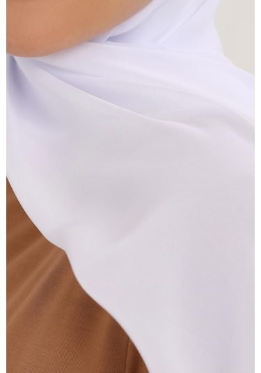 Hazır Pratik Lüks Geçmeli Lastikli Boneli Şifon Şal Beyaz