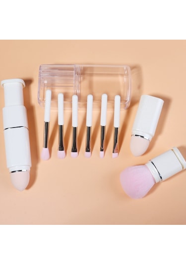 Sones 8'i 1 Arada Kare Makyaj Fırçası Mini Taşınabilir Geri Çekilebilir Allık Fırçası Göz Farı Fırçası Acemi Makyaj Seti Süt Beyazı