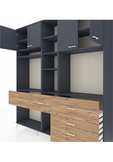 Hyperion Dolap 11 Raflı 6 Çekmeceli 4 Kapaklı 220x44x243 Antrasit-antrasit/çam Antrasıt/atlas Çam