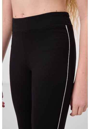 Taş-siyah Pamuklu O Yaka Standart Fit Basic İspanyol Paça Kız Çocuk Tayt Takım - 75192 Taş