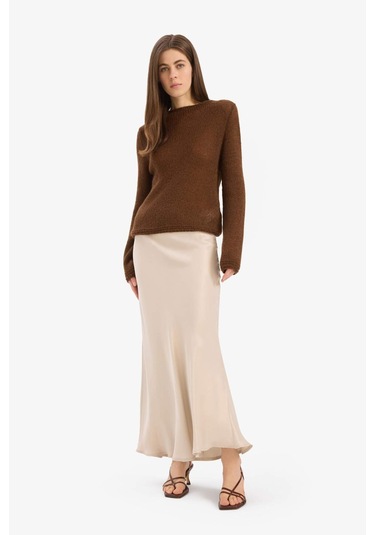 DeFacto A Kesim Normal Bel Saten Midi Etek B1867AX25SPBG757 Bej