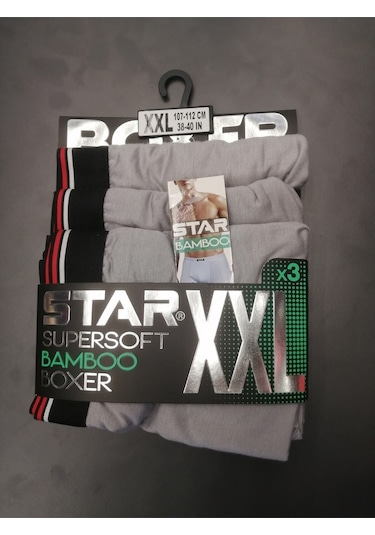 Star 3lü Erkek Süpersoft Bambu Boxer Gri