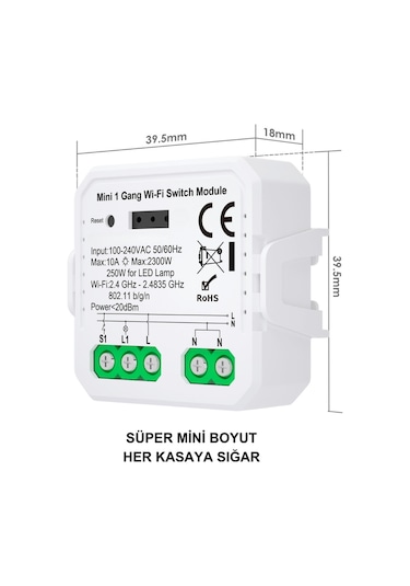 Tuya Uyumlu Mini Wifi Akıllı Anahtar 10 A / 220 V Röle