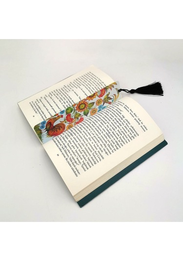Horozlu Desen Baskılı, Püsküllü Kitap Ayracı Hediyelik Bookmark,ayraç-120