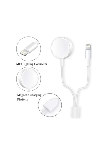 Ally 2In1 Iwatch 1-2-3-4 Wireless Şarj- Iphone Usb Şarj Kablosu (371596448)-Beyaz