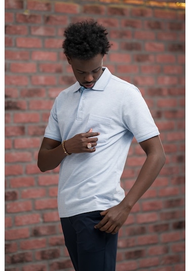 Advante Rahat Kesim Örme Dokumalı Cepli Polo Yaka T-shirt Mavi