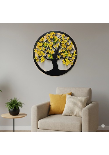 Led Işıklı Ve Sarı Sakura Hayat Ağacı Tablo 40cm