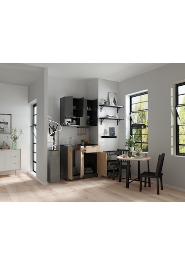 Antrasit Gövde -ahşap Detaylı Mutfak Dolabı Alt -üst Modül