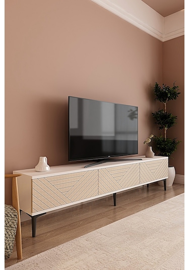 Tsa1804bt - Ferro180 Tv Stand, Tv Sehpası Beyaz-traverten Kapak 180cm Beyaz-traverten
