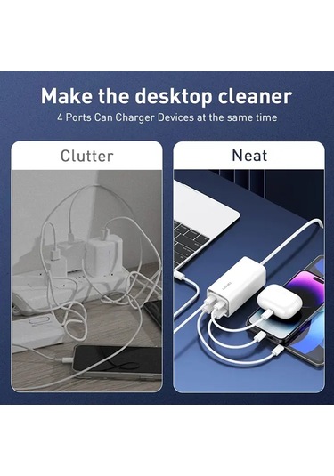 Ldnıo A4610c Pd65w Çift Usb-c / Tip-c + Çift Usb Hızlı Şarj Cihazı, Kablo Uzunluğu: 1.5m, Fiş Tipi: Ab Fiş ﾡﾤ Beyaz Beyaz