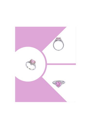 Keskin Gümüş Işıltılı Kalp Pan Tasarım Pembe Zarif Kadın Gümüş Yüzük