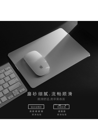 Hangfox Alüminyum Metal Fare Pedini Çift Taraflı Kaymazsız Ofis Masası Pedini 230x180mm Küçük Boy Gümüş Renk