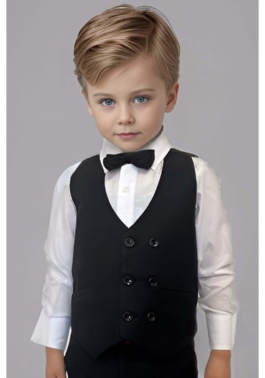 Riccotarz Erkek Bebek Takım Elbise Siyah Yelekli Alt Üst Takım 001