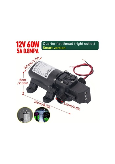 Xuweiwei 12v 60w 5l 0.8mpa Düz Boru Sağ Çıkışlı Kendinden Emişli Yüksek Basınçlı Araba Bahçe Tekne Su Pompası