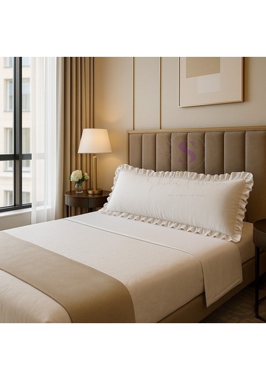 Fırfırlı Vintage Buldan Keten Beyaz Renk Iskandinav Uzun 40x100 Kırlent Yastık İçi Dolgulu Beyaz