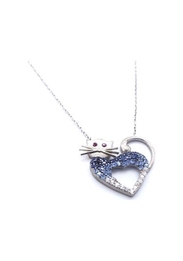 Ferizz Zirkon Taşlı Kedi Şekilli Gümüş Kolye Gk-308