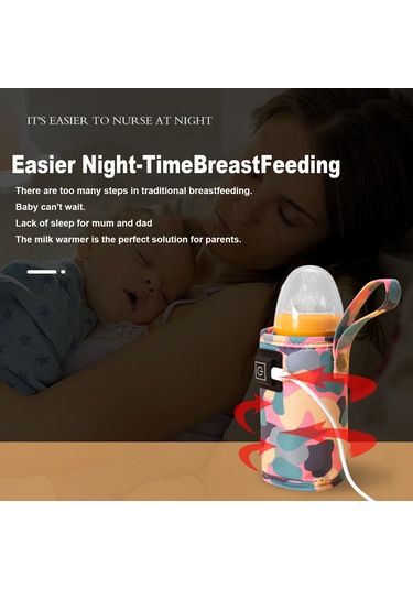 Yaleker Usb Şarjlı Bebek Biberon Isıtıcı Kılıfı - Taşınabilir Ve Yumuşak, Çok Amaçlı Kullanım, Kameran Desenli