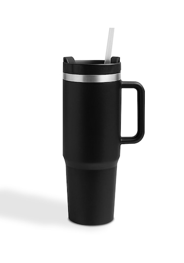 Siyah Paslanmaz Çelik Termos Pipetli 1200ml Siyah