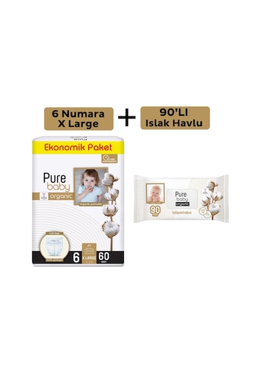 Purebaby Cırtlı Bez 6 Numara Xlarge 60 Adet + Islak Havlu