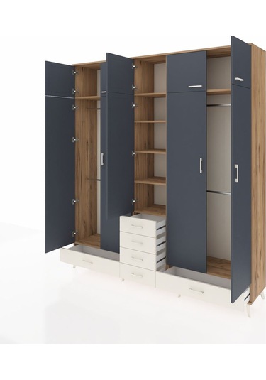 Hyperion Dolap 6 Raflı 6 Çekmeceli 4 Askılı 220x44x243 Çam-antrasit/aytaşı Antrasıt/aytası