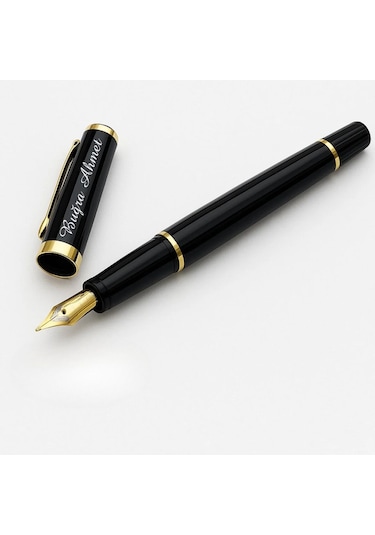 Kişiye Özel İsim Yazılı Premium Dolma Kalem Şık Hediye Kutulu Siyah