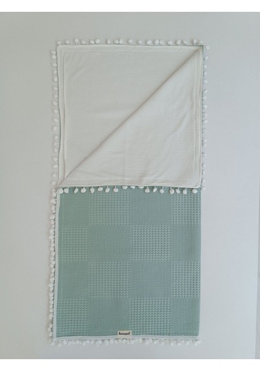 S.kahve Kız Erkek Bebek Battaniyesi Pike %100 Pamuklu Doğal Organik Uyku Çift Taraflı Örtü 86x86cm Btn10248 Yeşil