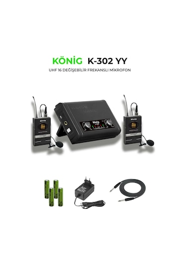 König K-302yy Kablosuz Yaka Mikrofon Çift Yaka Uhf Mikrofon Seti - 8697314964347