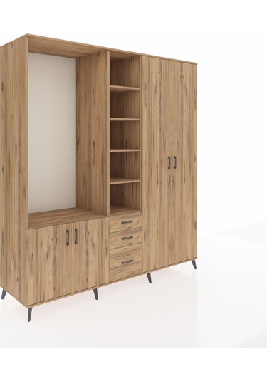 Kronos Dolap 13 Raflı 3 Çekmeceli 4 Kapaklı 220x59x243 Çam-çam/çam Atlas Çam/atlas Çam
