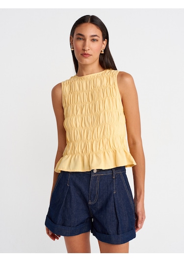 Dilvin 50845 Kolsuz Crop Bluz-sarı Sari