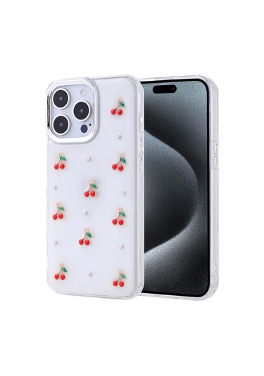 Toyigoo İphone Uyumlu 15 Pro Max Kılıf Airbag Tasarımlı Simli Şeffaf Kutup Kapak - Kiraz Şeffaf