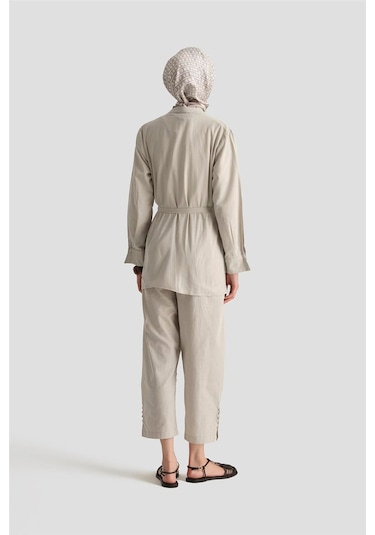 Armine Düğme Detaylı Takım 25y6012 Gri Gri