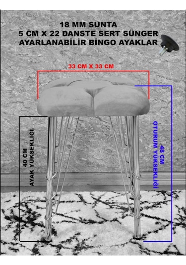 Zafir Kare Siyah Boyalı Telli Ayaklı Tabure - Oturak - Bar Taburesi - Ayaklı Tabure Krem