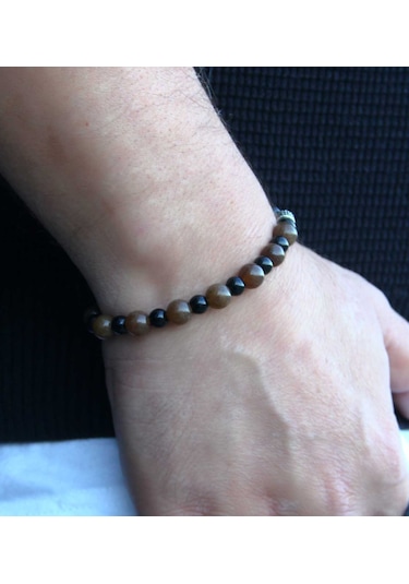 Erkek Doğal Taş Bileklik Oniks Akik Hematit Taşı Oaheb2 Kahverengi