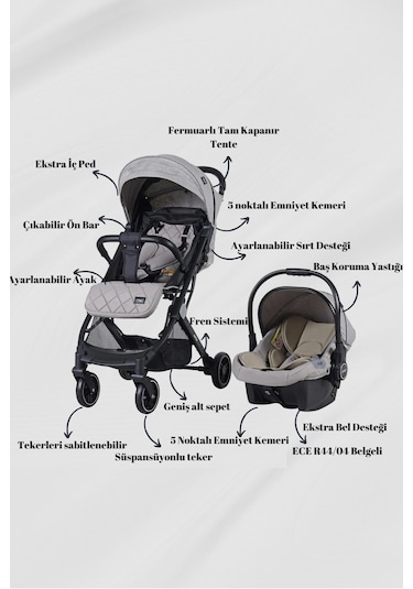 Prego Aria Tek Elle Katlanır Kabin Boy Travel Sistem Bebek Arabası