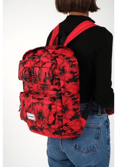 Kırmızı Icone Kamuflaj Baskılı Dört Cepli Sırt Çantası Kırmızı