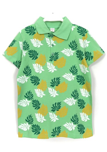 Yaprak Desenli Polo Yaka Erkek Çocuk Tişört Yeşil 2026 Yeşil