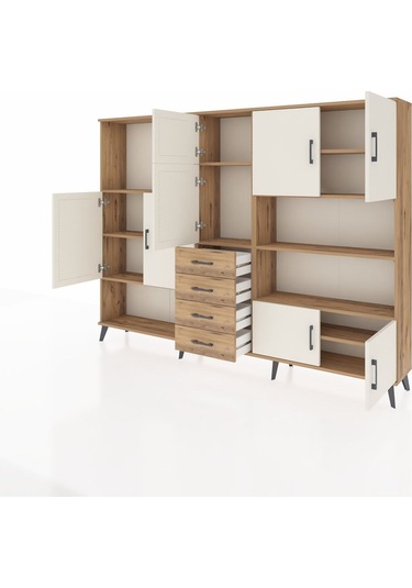 Arges Dolap 9 Raflı 4 Çekmeceli 8 Kapaklı 220x30x163 Çam-aytaşı/ç Çam-aytaşı/çam