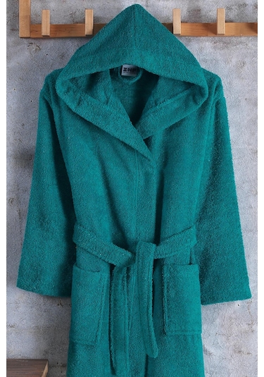 Zeynep Tekstil Pamuklu Kapşonlu Genç Bornoz Unisex Garson Boy Bornoz 153-99-1313 Yeşil